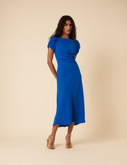 Blue Shirred Naomi Midi Dress