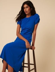 Blue Shirred Naomi Midi Dress