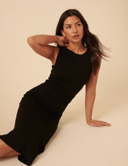 Black Ruched Jersey Midi Dress