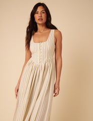 Cream Striped Drop Waist Cora Midi Dress
