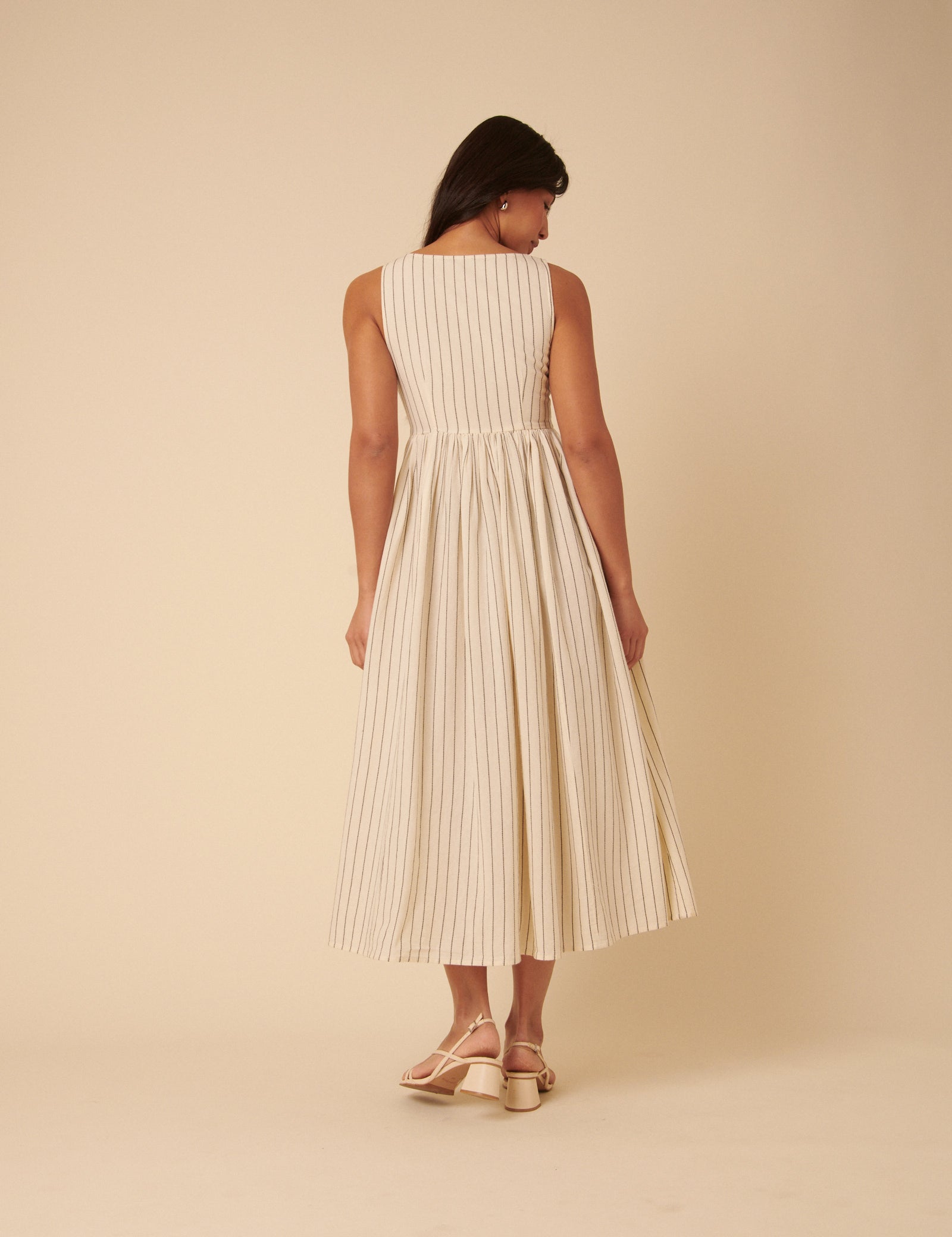 Cream Striped Drop Waist Cora Midi Dress