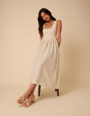 Cream Striped Drop Waist Cora Midi Dress