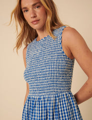 Blue Gingham Sleeveless Tiered Charlie Midi Dress