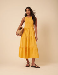 Yellow Gingham Sleeveless Tiered Charlie Midi Dress