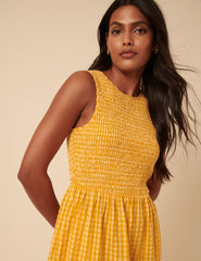 Yellow Gingham Sleeveless Tiered Charlie Midi Dress