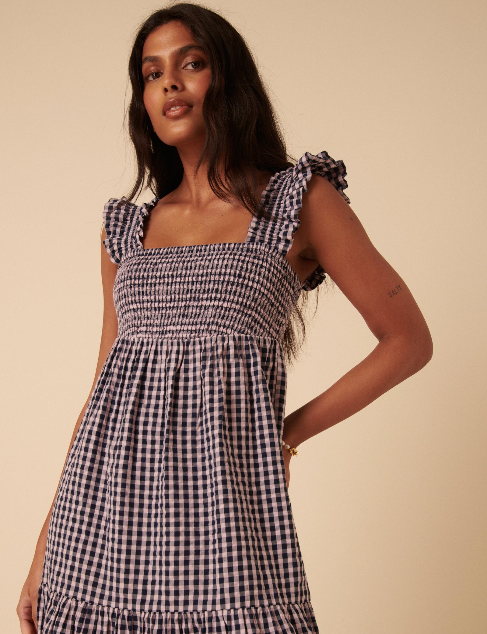 Navy And Pink Gingham Maya Midi Dress