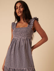 Navy And Pink Gingham Maya Midi Dress