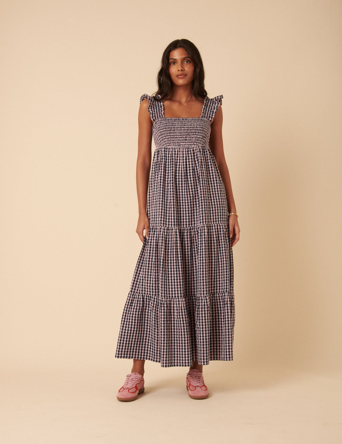 Navy And Pink Gingham Maya Midi Dress
