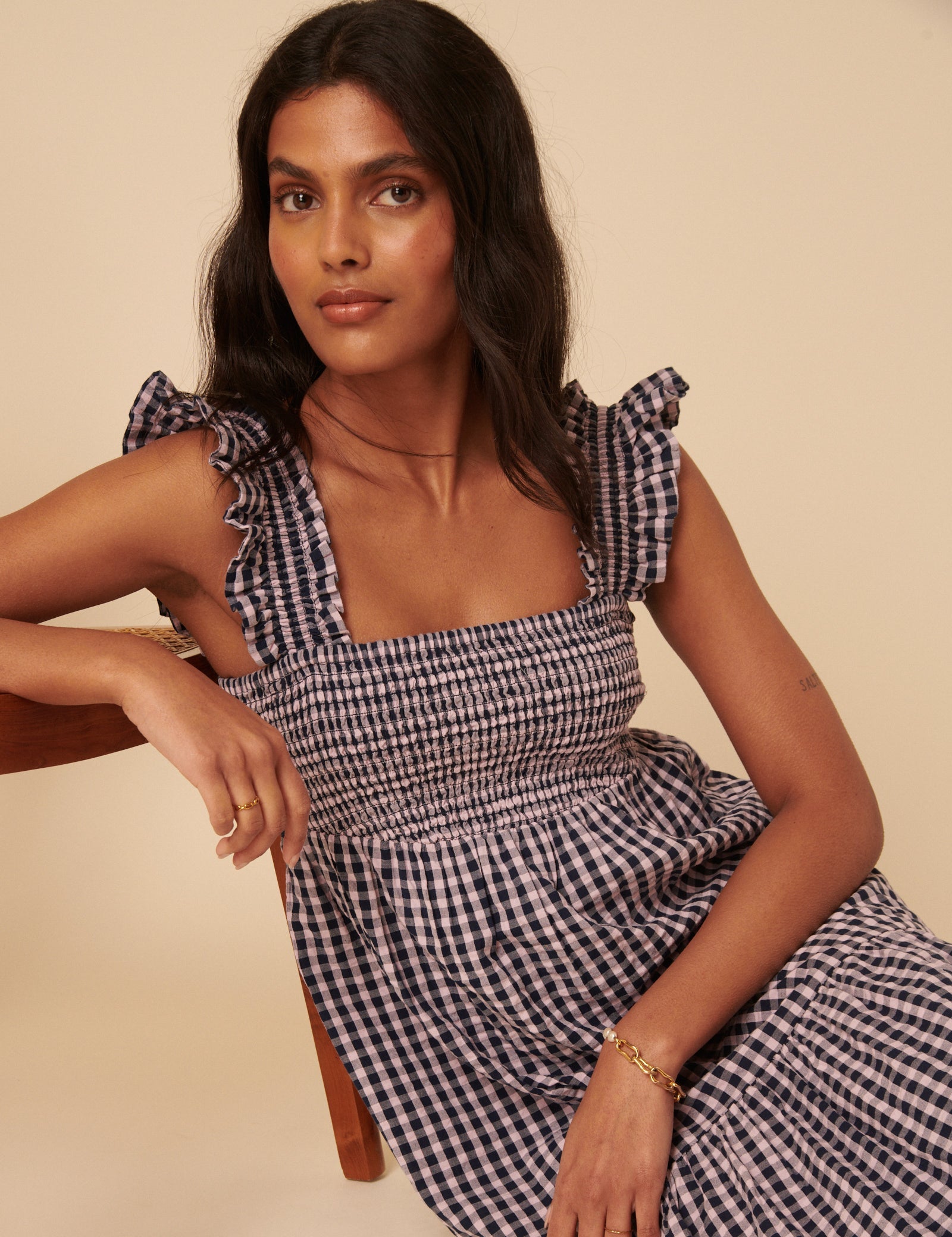 Navy And Pink Gingham Maya Midi Dress