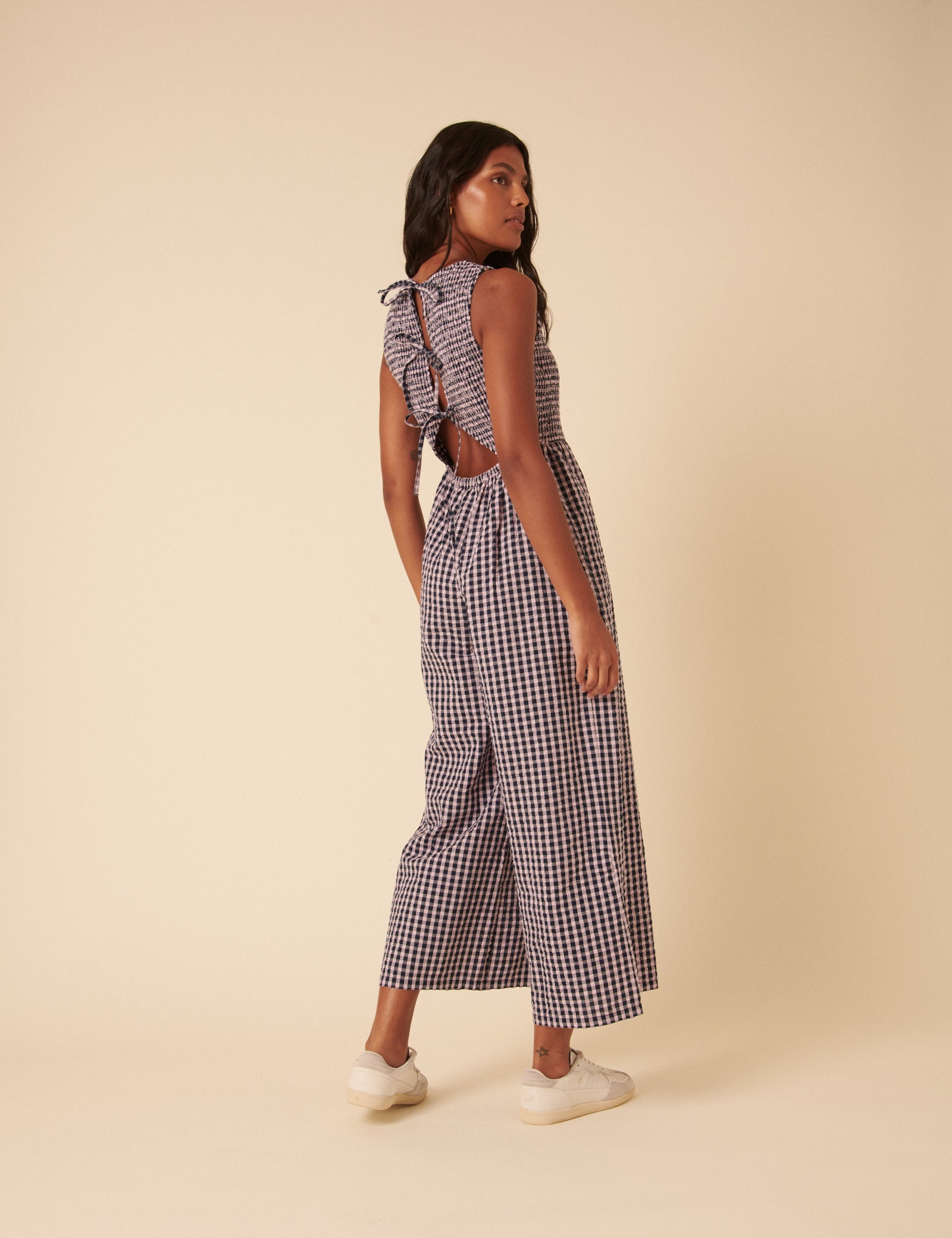 Petite Navy And Pink Gingham Ruth Jumpsuit