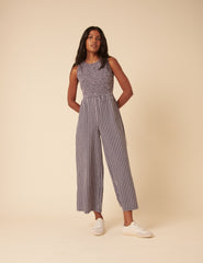 Petite Navy And Pink Gingham Ruth Jumpsuit