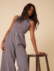 Petite Navy And Pink Gingham Ruth Jumpsuit