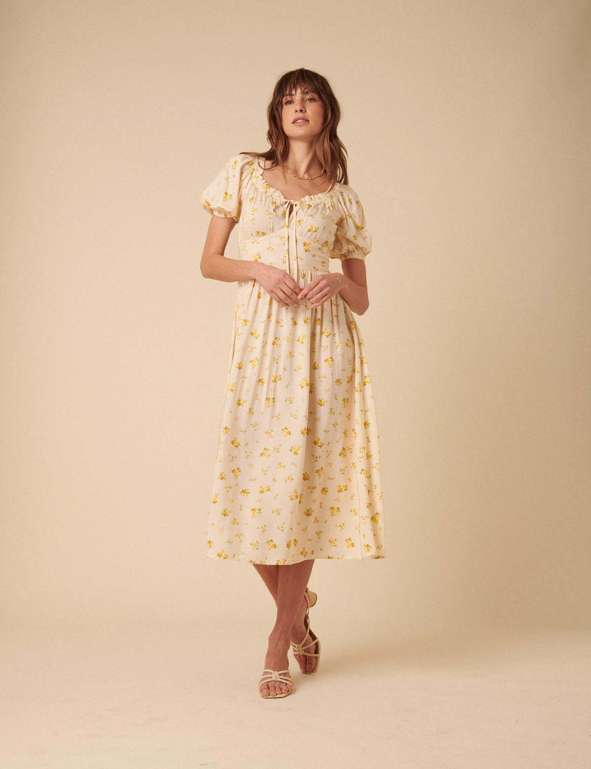 Cream Floral Geniveve Midi Dress