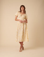Cream Floral Geniveve Midi Dress