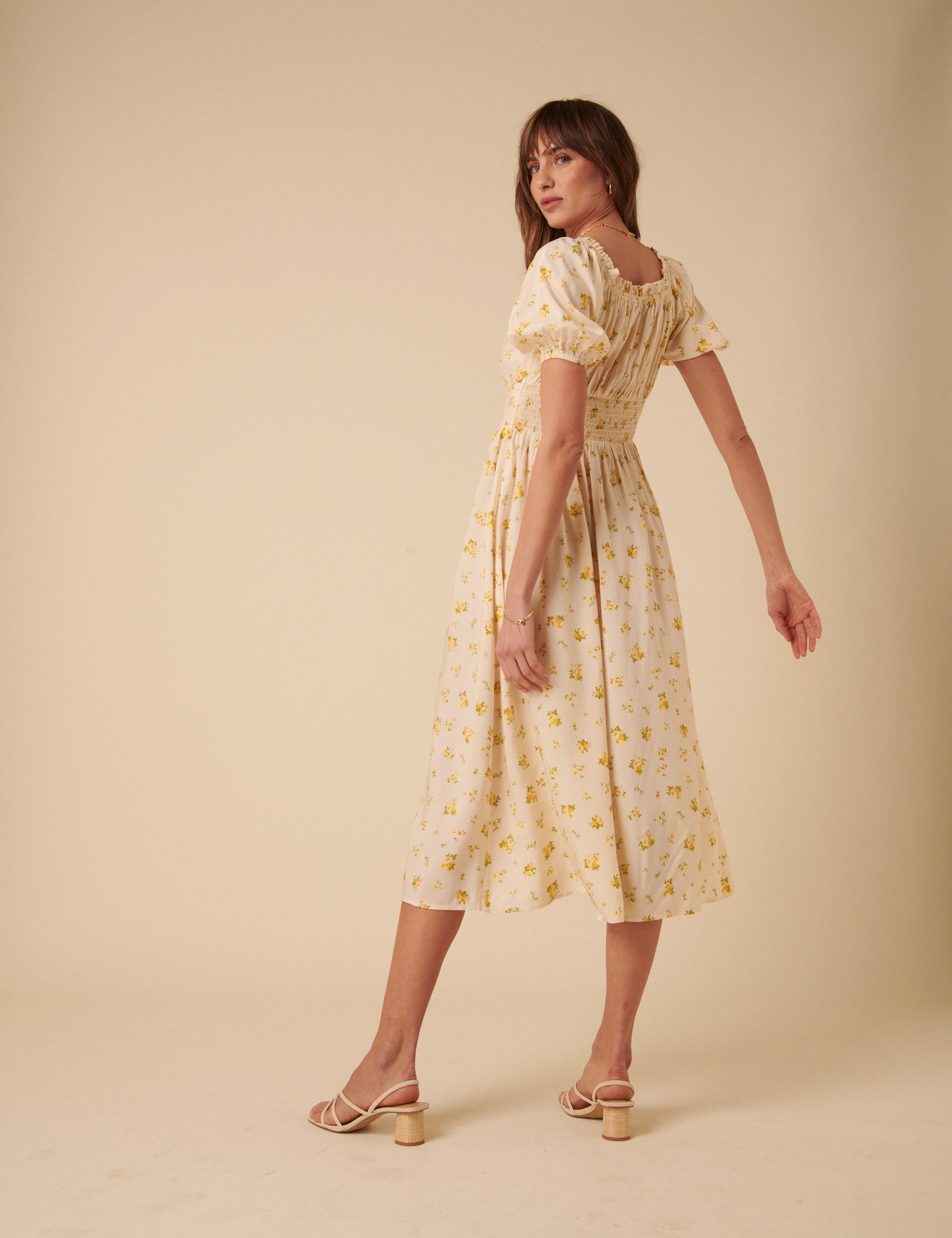 Cream Floral Geniveve Midi Dress