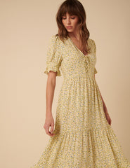 Butter Yellow Ditsy Floral Lia Midi Dress
