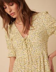 Butter Yellow Ditsy Floral Lia Midi Dress