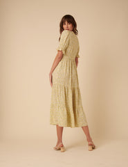 Butter Yellow Ditsy Floral Lia Midi Dress