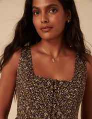 Brown Ditsy Floral Drop Waist Cora Midi Dress