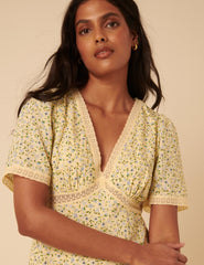 Butter Yellow Ditsy Floral Kharian Midi Dress
