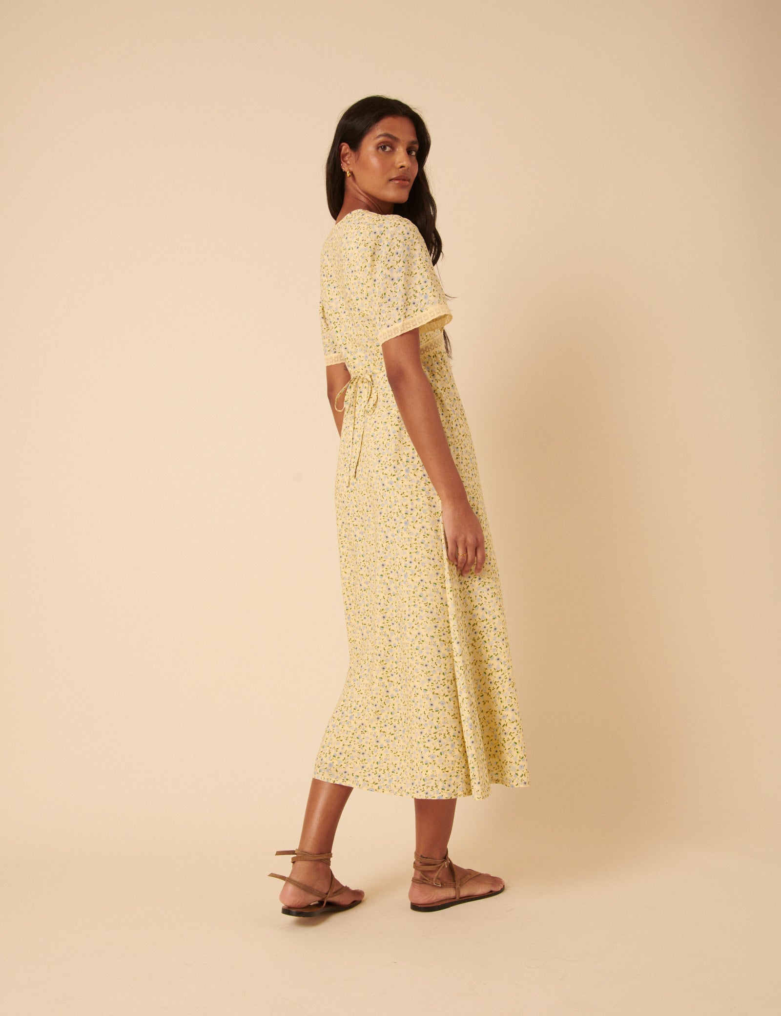 Butter Yellow Ditsy Floral Kharian Midi Dress