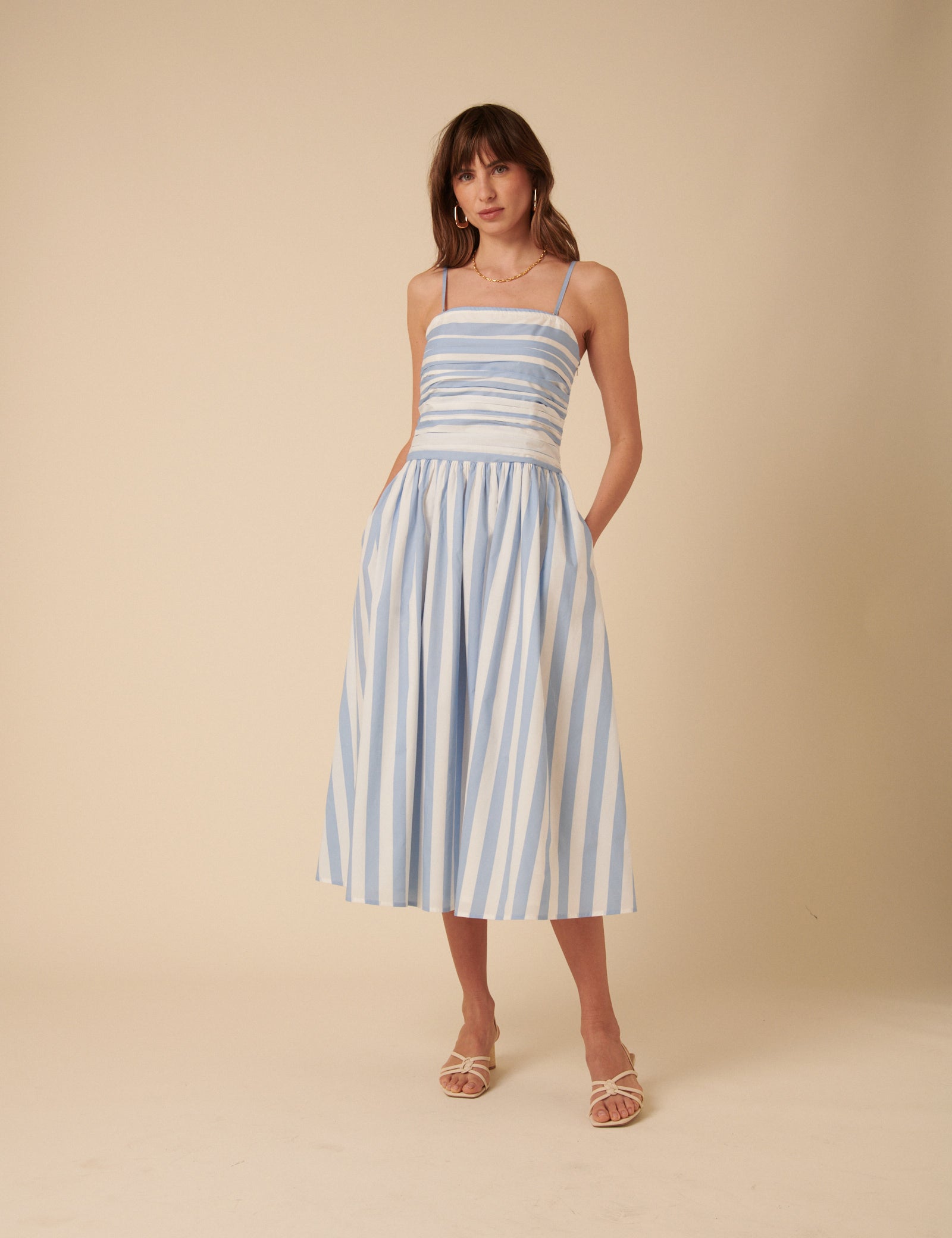 Blue And White Striped Bandeau Felicity Midi Dress