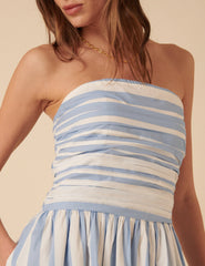Blue And White Striped Bandeau Felicity Midi Dress