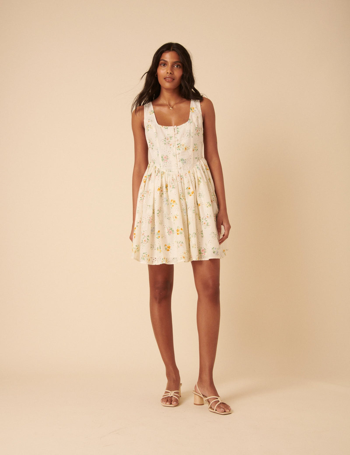 White Ditsy Floral Drop Waist Cora Mini Dress
