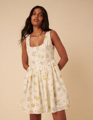 White Ditsy Floral Drop Waist Cora Mini Dress