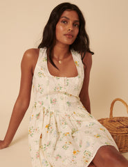 White Ditsy Floral Drop Waist Cora Mini Dress