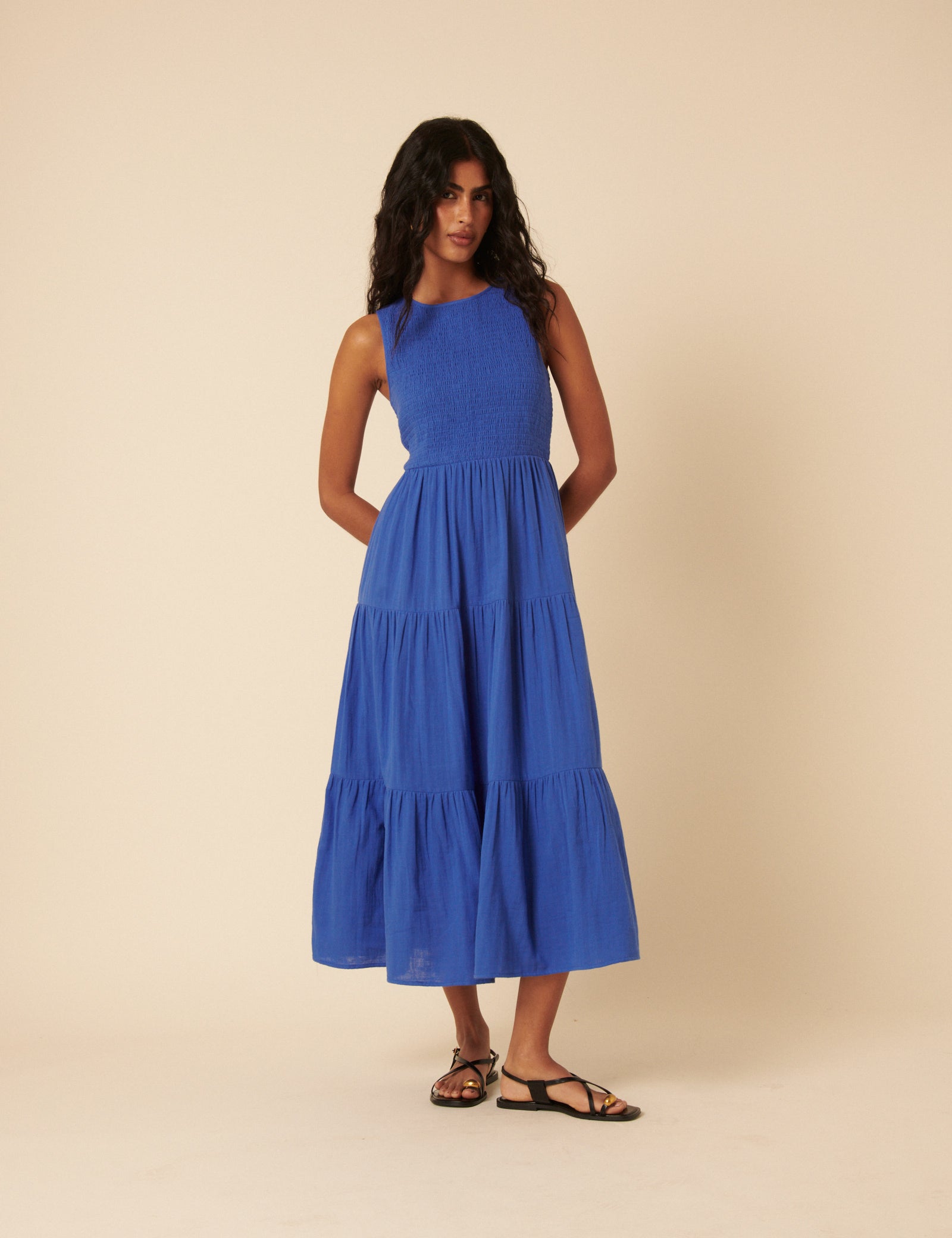 Blue Sleeveless Tiered Charlie Midi Dress