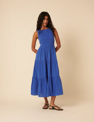 Blue Sleeveless Tiered Charlie Midi Dress