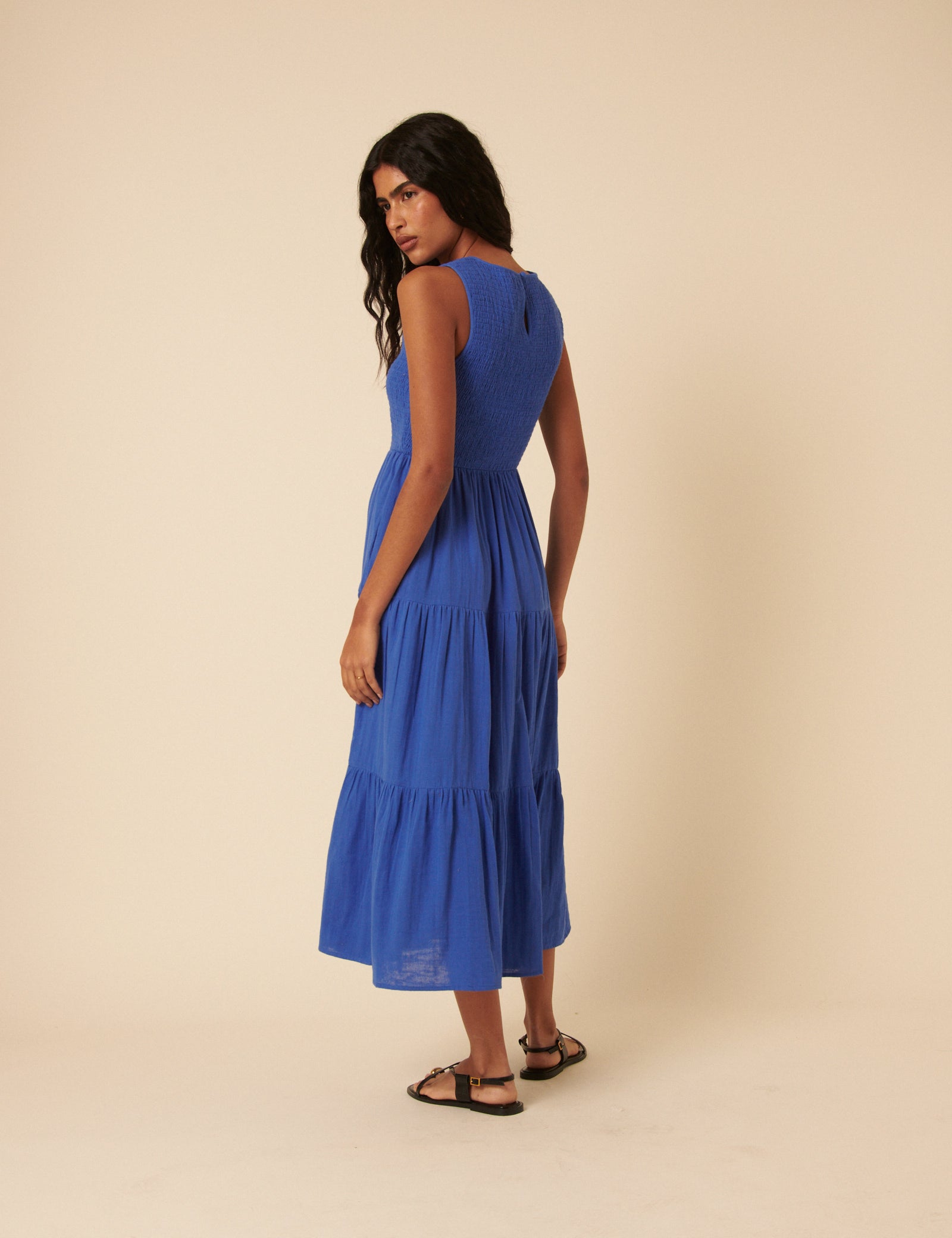 Blue Sleeveless Tiered Charlie Midi Dress