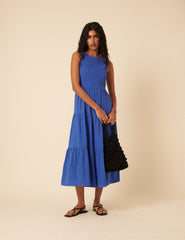 Blue Sleeveless Tiered Charlie Midi Dress