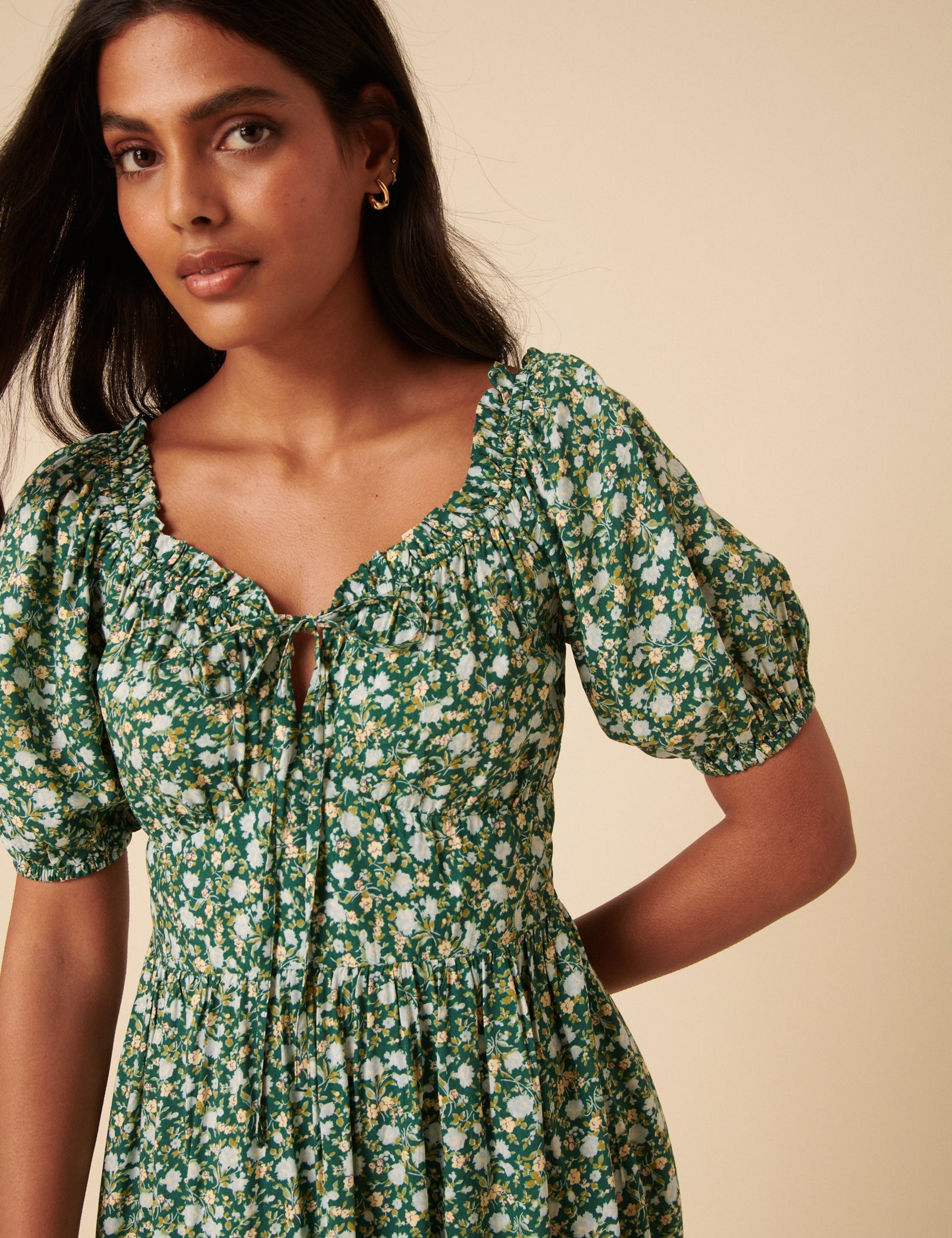 Green Ditsy Floral Genevieve Midi Dress
