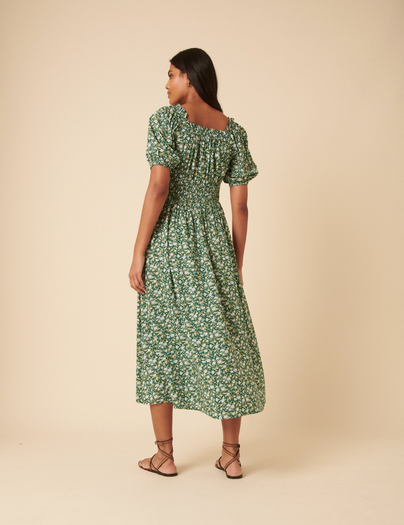 Green Ditsy Floral Genevieve Midi Dress