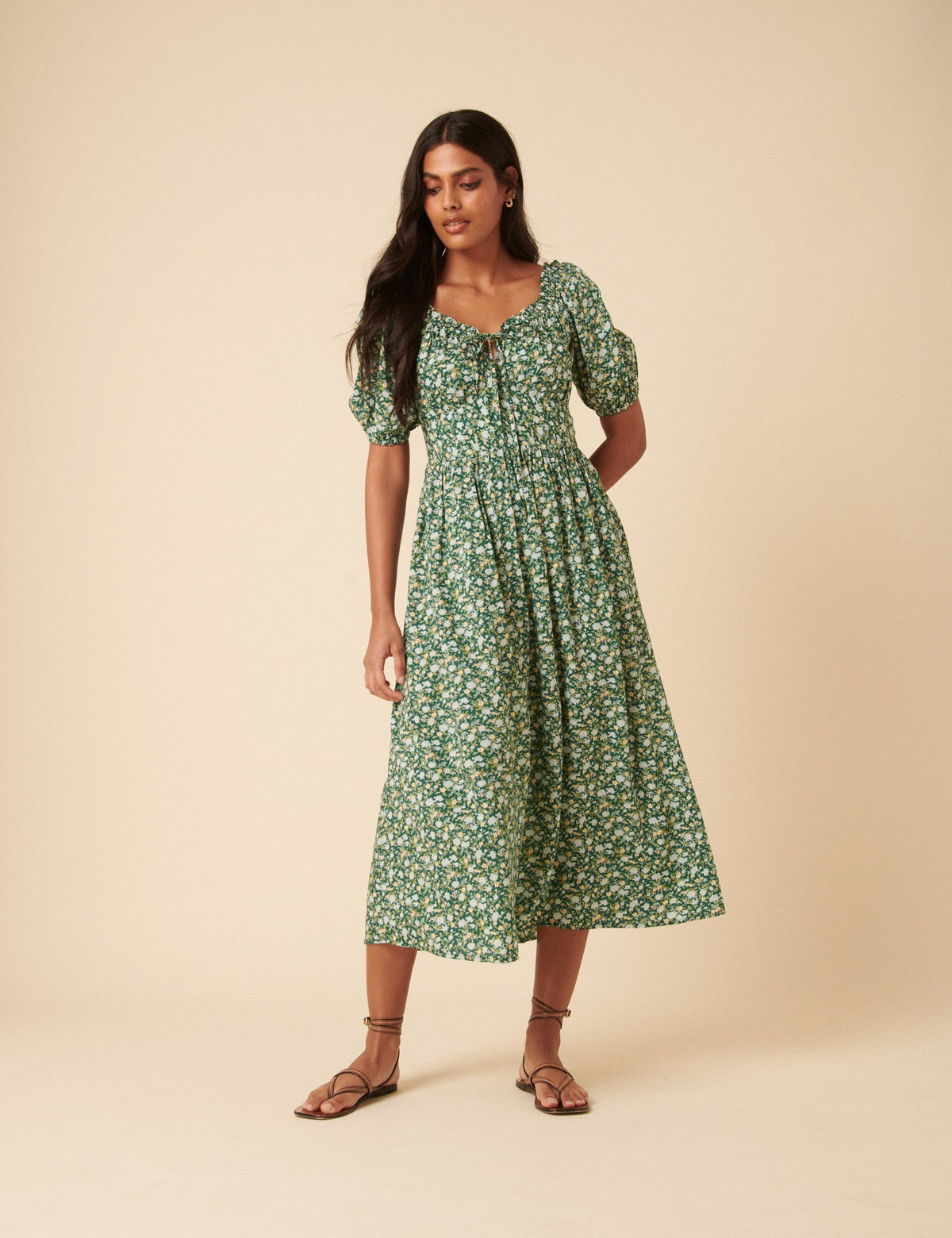 Green Ditsy Floral Genevieve Midi Dress