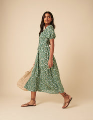 Green Ditsy Floral Genevieve Midi Dress