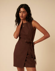 Brown Tie Waist Lottie Mini Dress