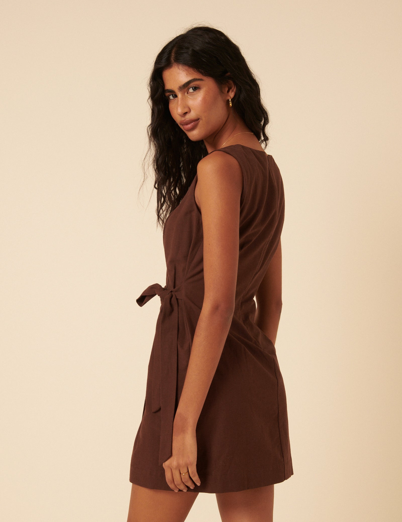 Brown Tie Waist Lottie Mini Dress