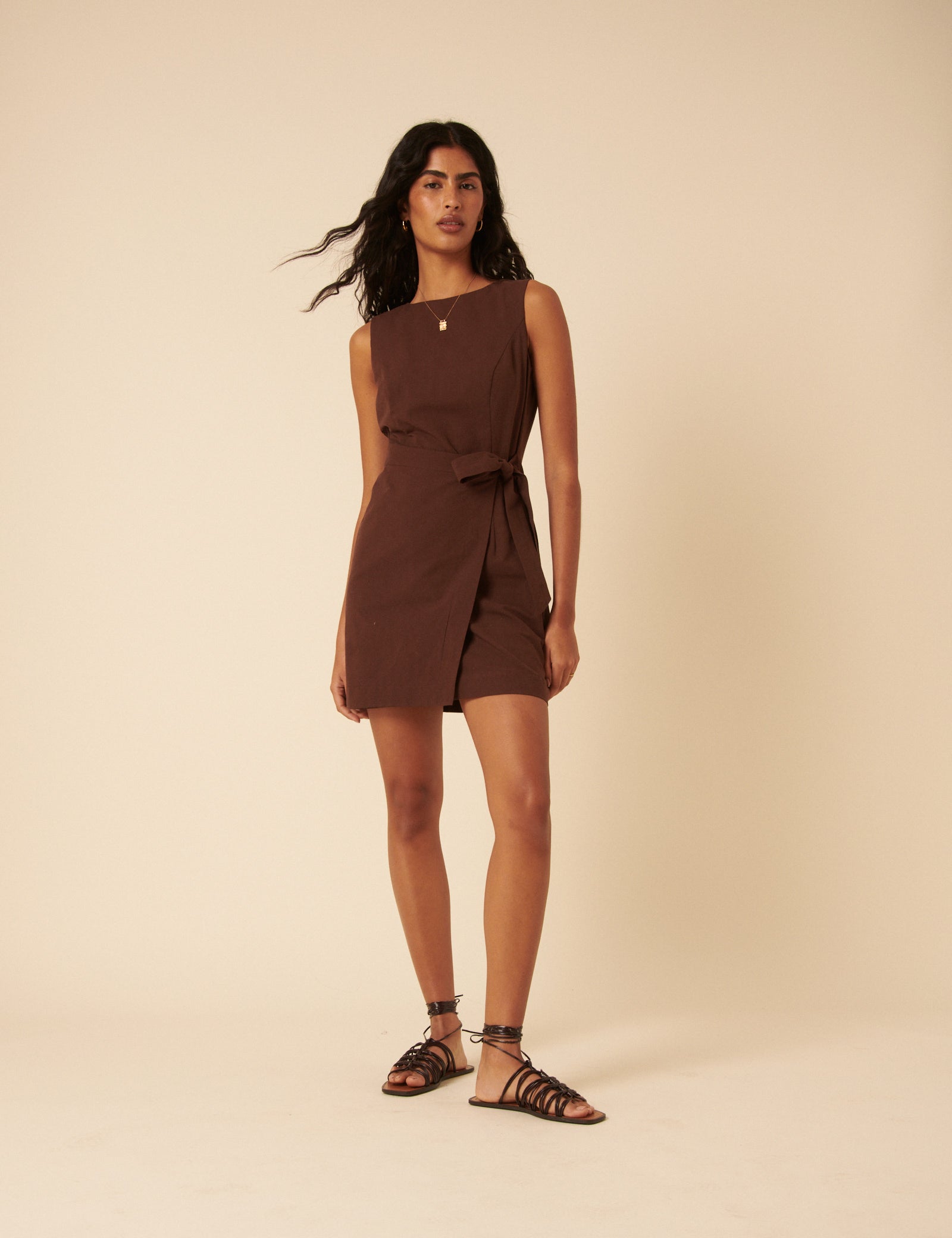 Brown Tie Waist Lottie Mini Dress