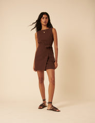 Brown Tie Waist Lottie Mini Dress