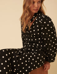 Black Polka Dot Neck Tie Sadie Midi Dress