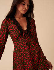 Black And Red Floral Lace Aida Mini Dress