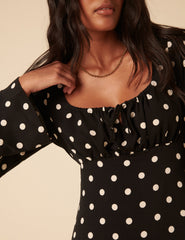 Black Polka Dot Long Sleeve Dolly Mini Dress