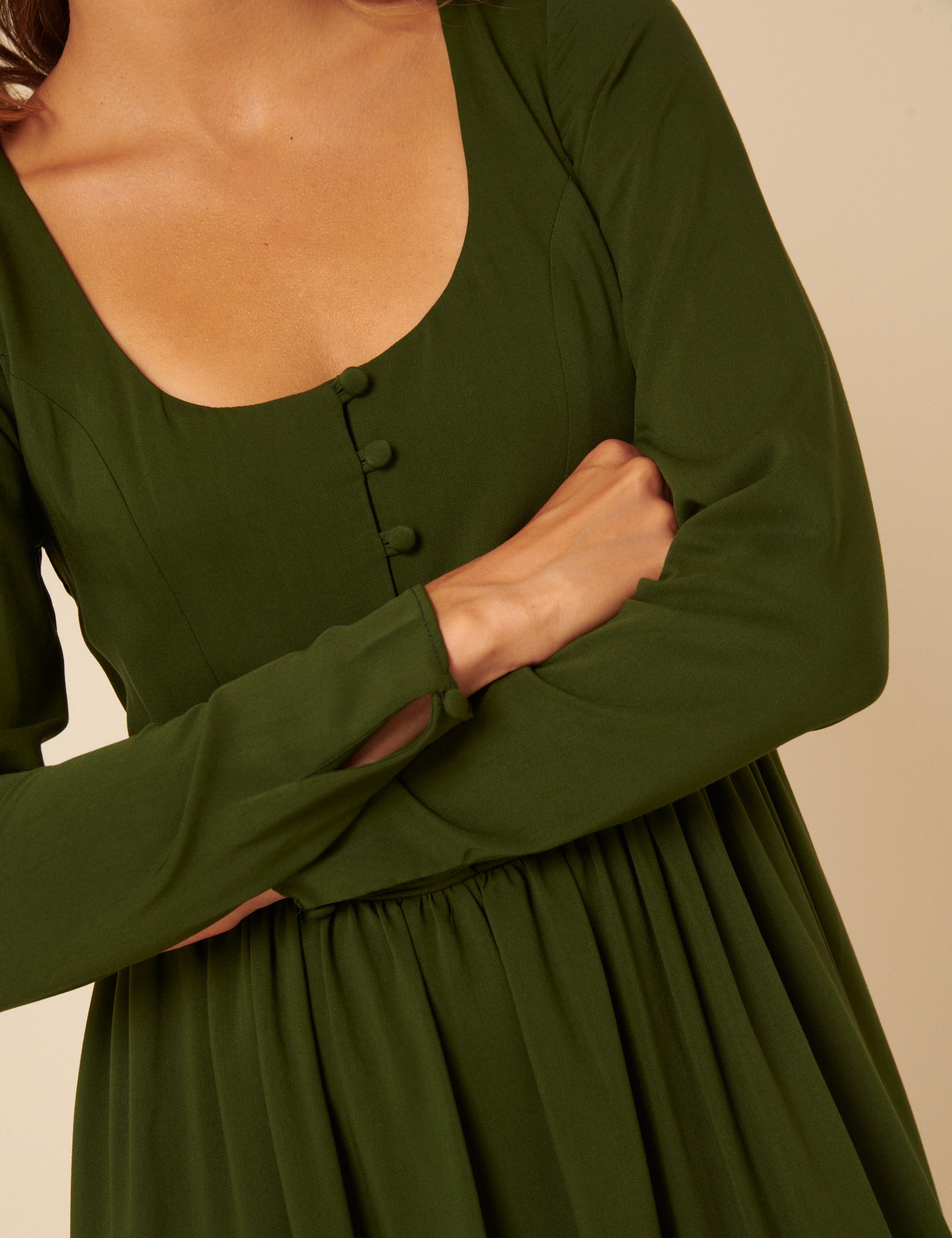 Green Long Sleeve Cora Midi Dress