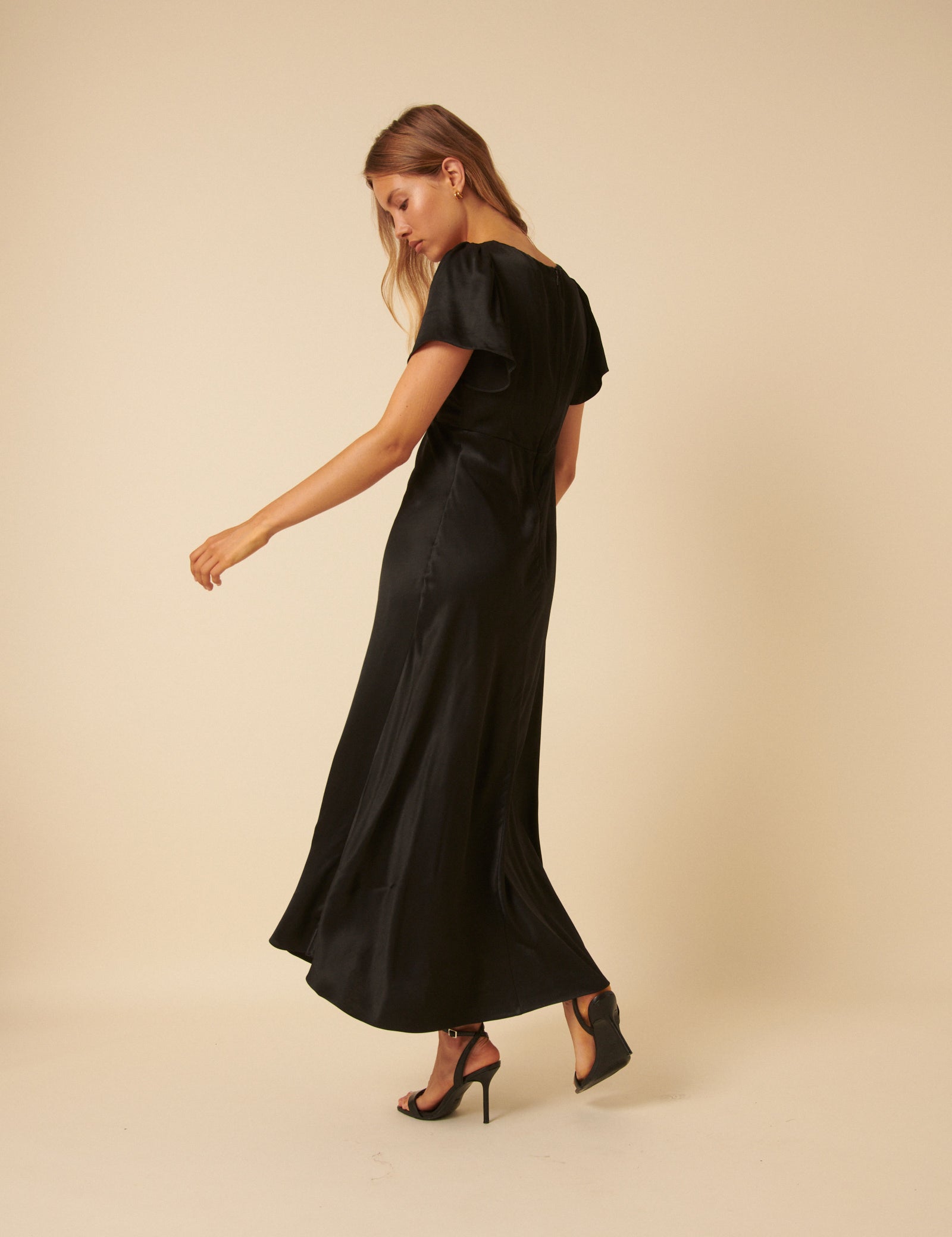 Black Satin Lace Detail Sienna Midi Dress