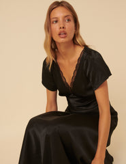 Black Satin Lace Detail Sienna Midi Dress