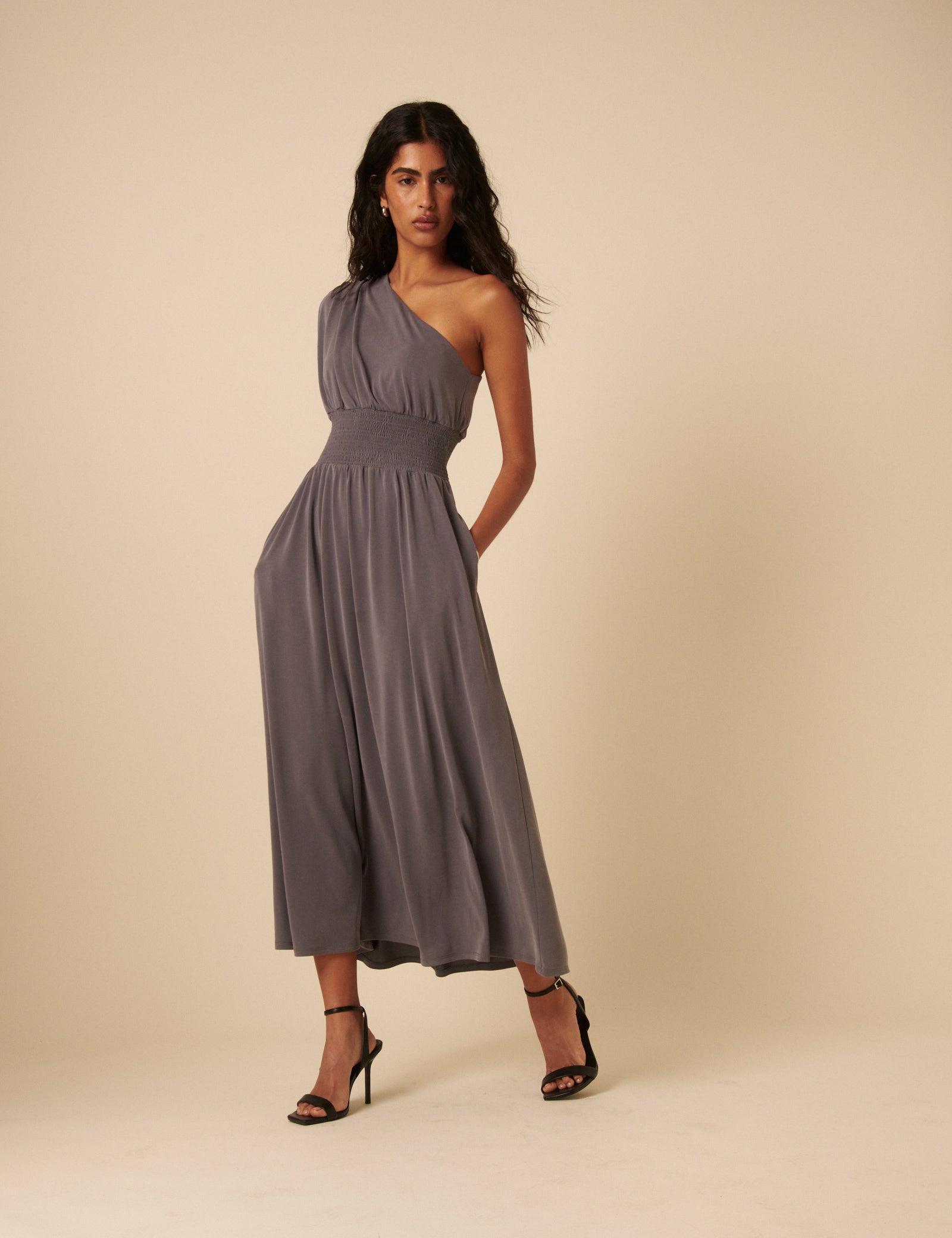 Grey One Shoulder Lorena Maxi Dress