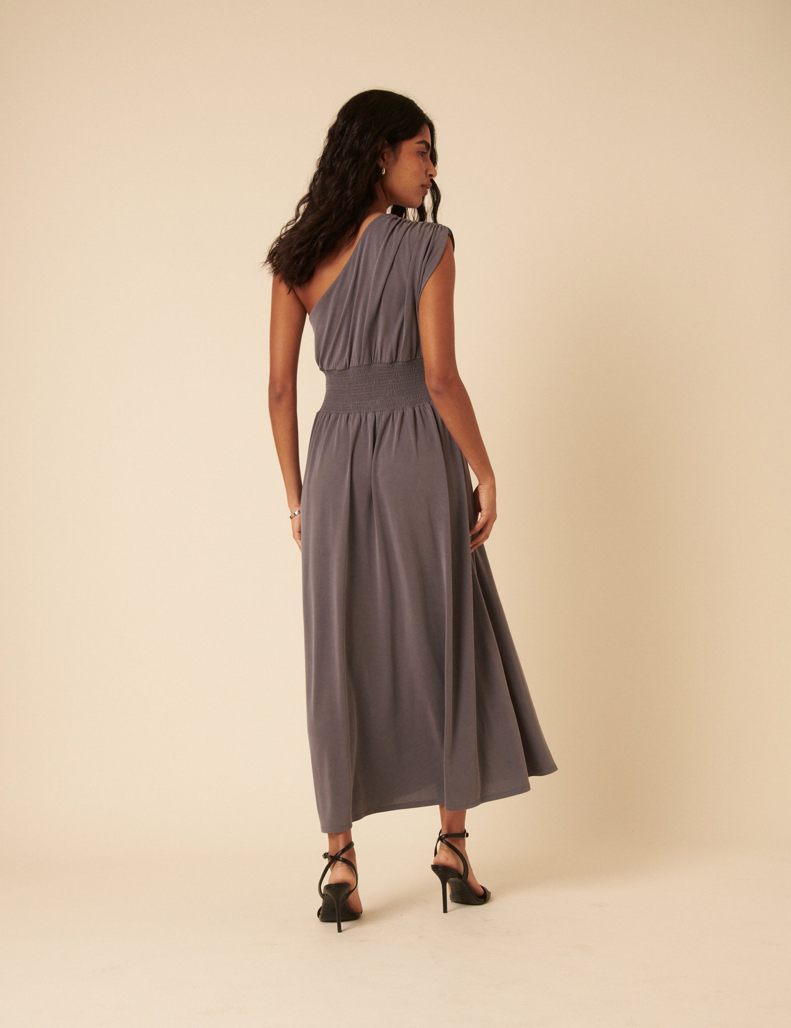 Grey One Shoulder Lorena Maxi Dress